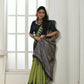 Vishnu Weaves Women's Olive Tussar Silk Temple Print Saree with Blouse - Swadesiicart