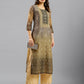 Brown Chinon Digital Printed With Hand Work Kurta - Himanshi - Swadesiicart