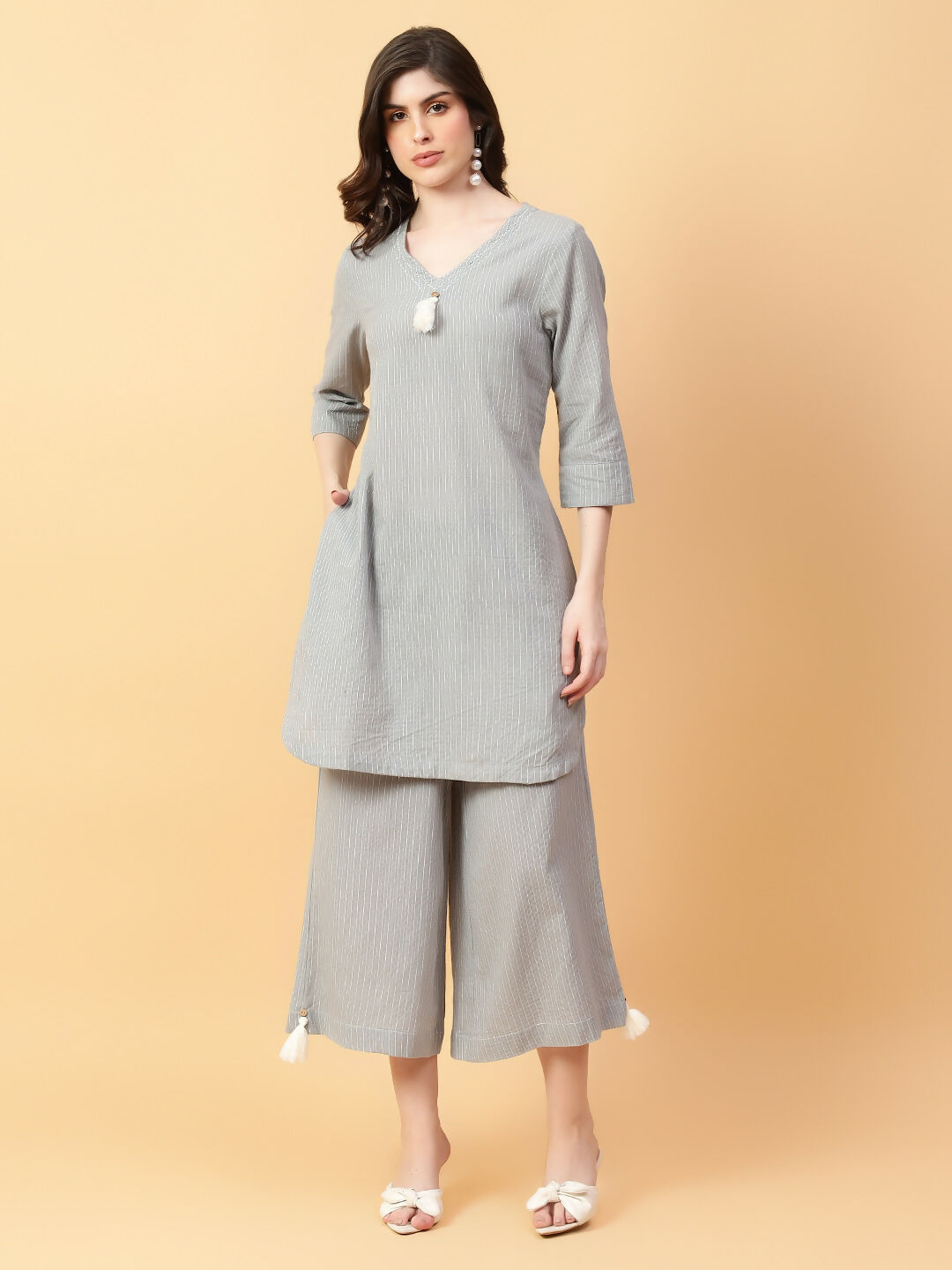 Joban Fashion Grey Cotton Khatha & Hand Work Co-ord Set - Swadesiicart
