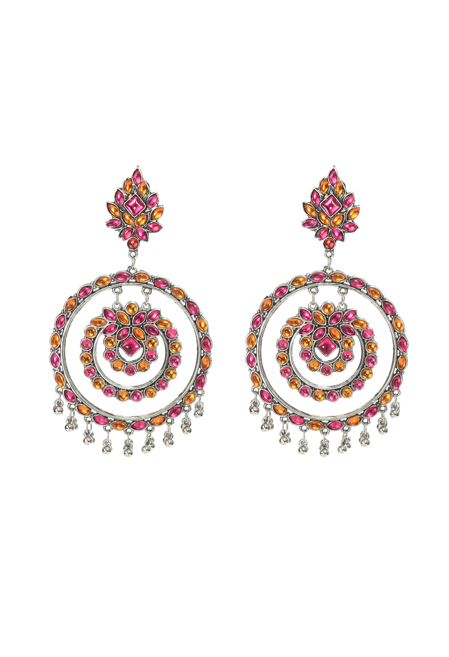 Mominos Fashion Johar Kamal Women's Pink & Orange Kundan Circles Earrings - Mominos Fashion