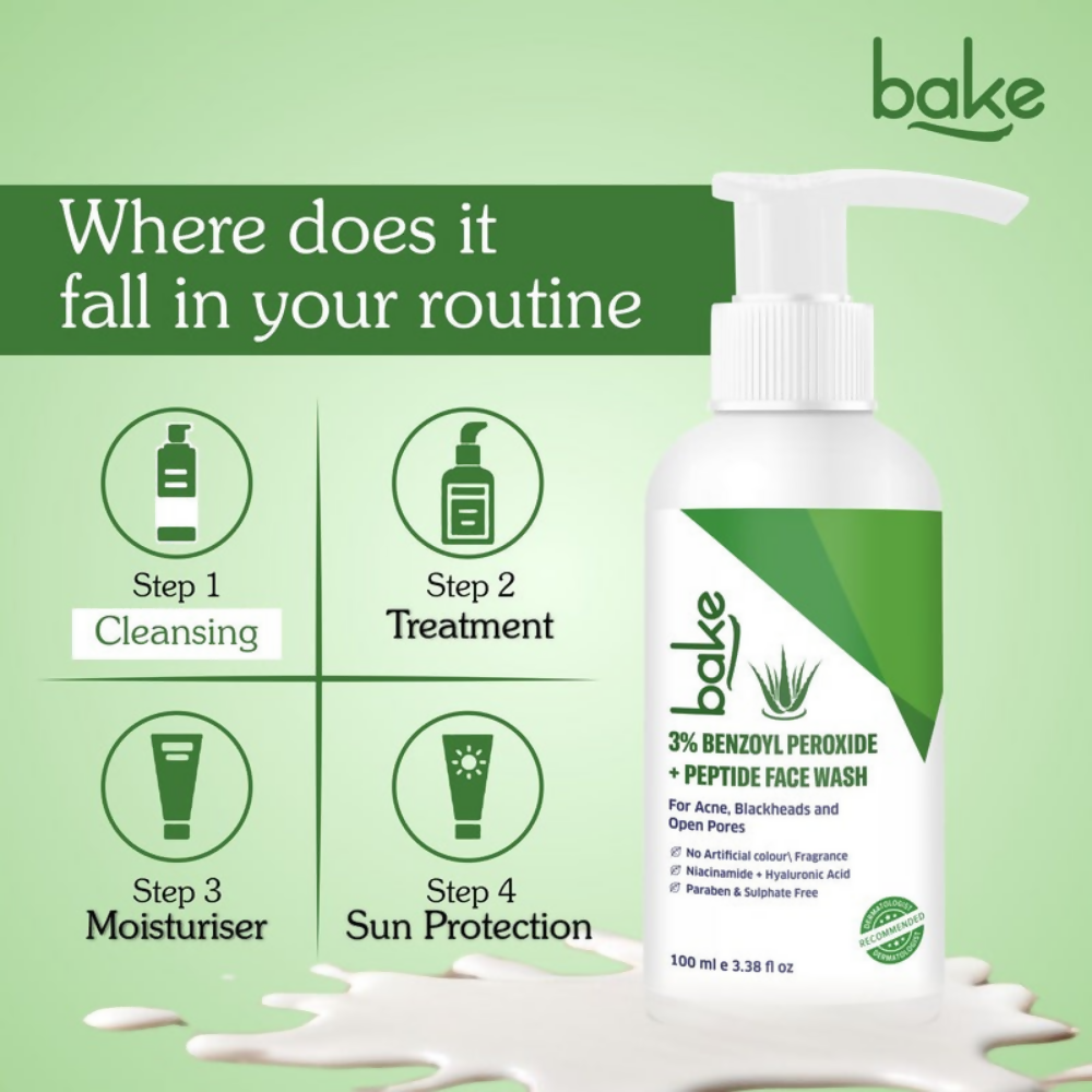 Bake 3% Benzoyl Peroxide Face Wash with Peptides | Swadesiicart