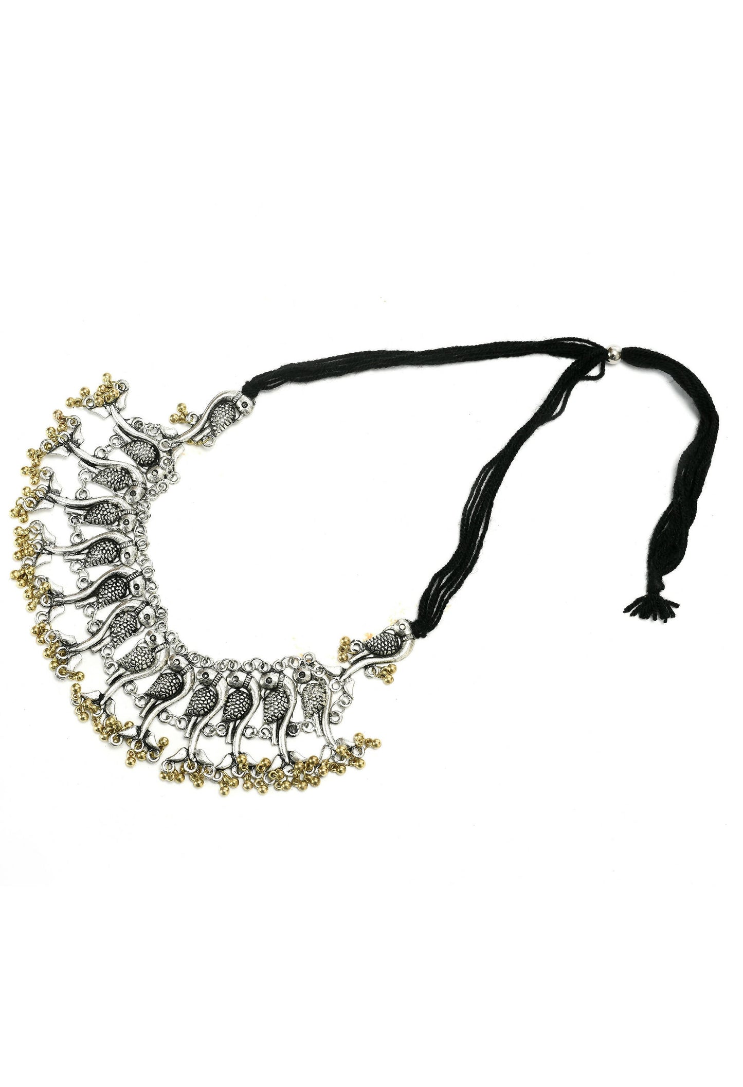 Mominos Fashion Johar Kamal Oxidised Silver-Plated Brass Finish Peacock Choker For Women (Silver/Golden) | Swadesiicart