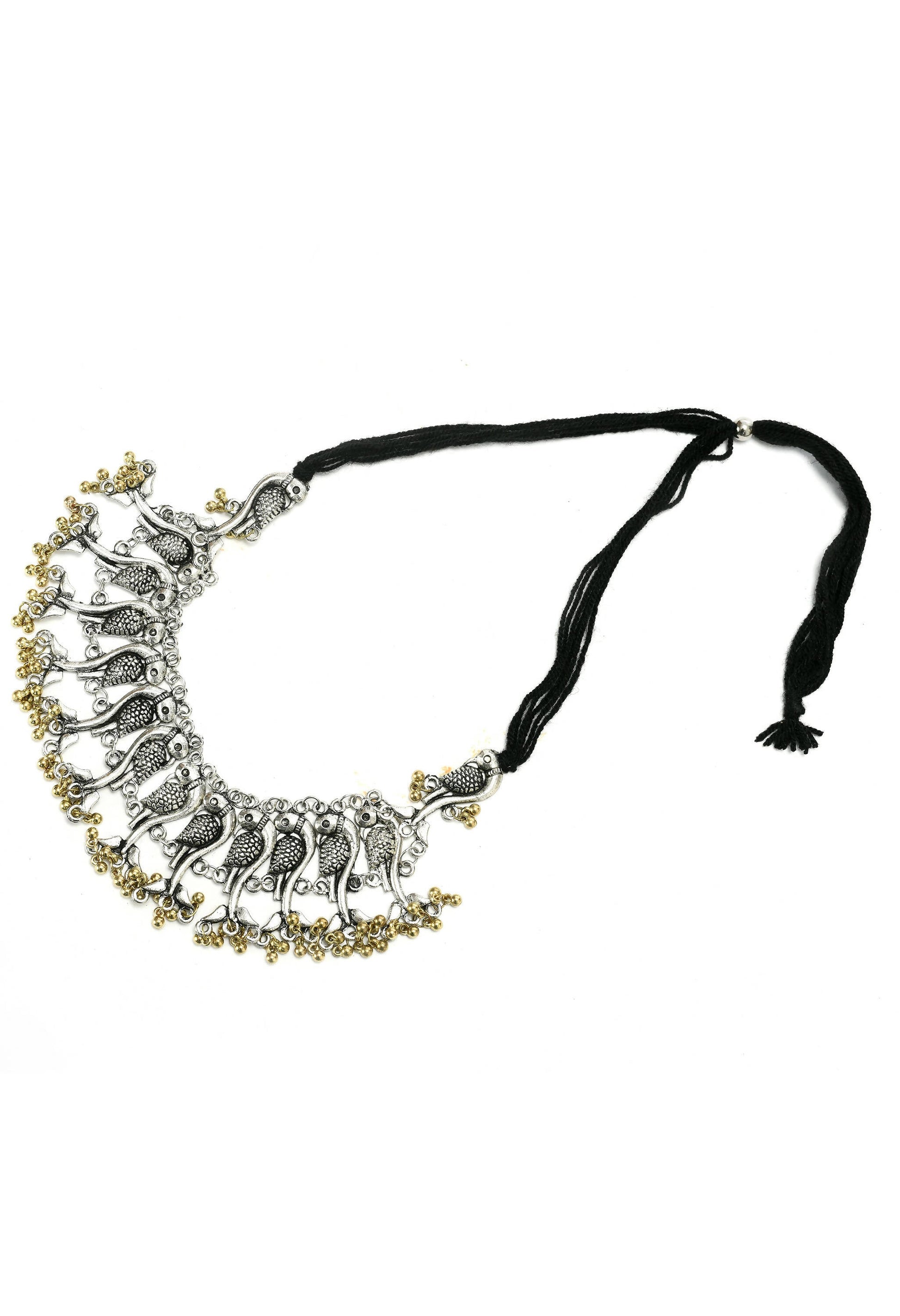 Mominos Fashion Johar Kamal Oxidised Silver-Plated Brass Finish Peacock Choker For Women (Silver/Golden) | Swadesiicart