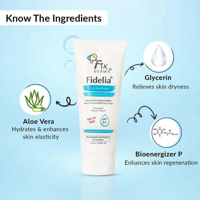 Fixderma Fidelia Gentle Skin Cleanser For Dry & Sensitive Skin - Swadesiicart