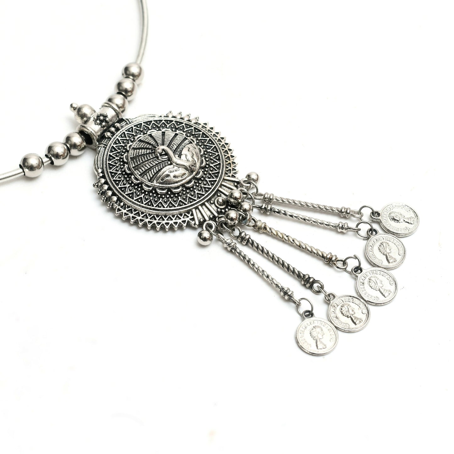 Mominos Fashion Johar Kamal Oxidised Silver-Plated Hasli Design Necklace Choker For Women | Swadesiicart