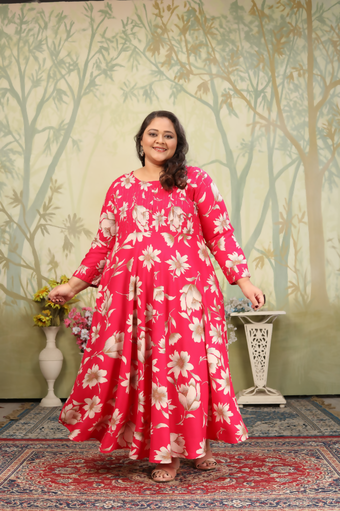 Jyoti Fashion Women's Pink Rayon Floral Print with Sequins Designer Anarkali Set | Swadesiicart