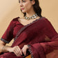 Brown Organza Swaroski Diamond Work Saree with Unstitched Blouse - Radha
