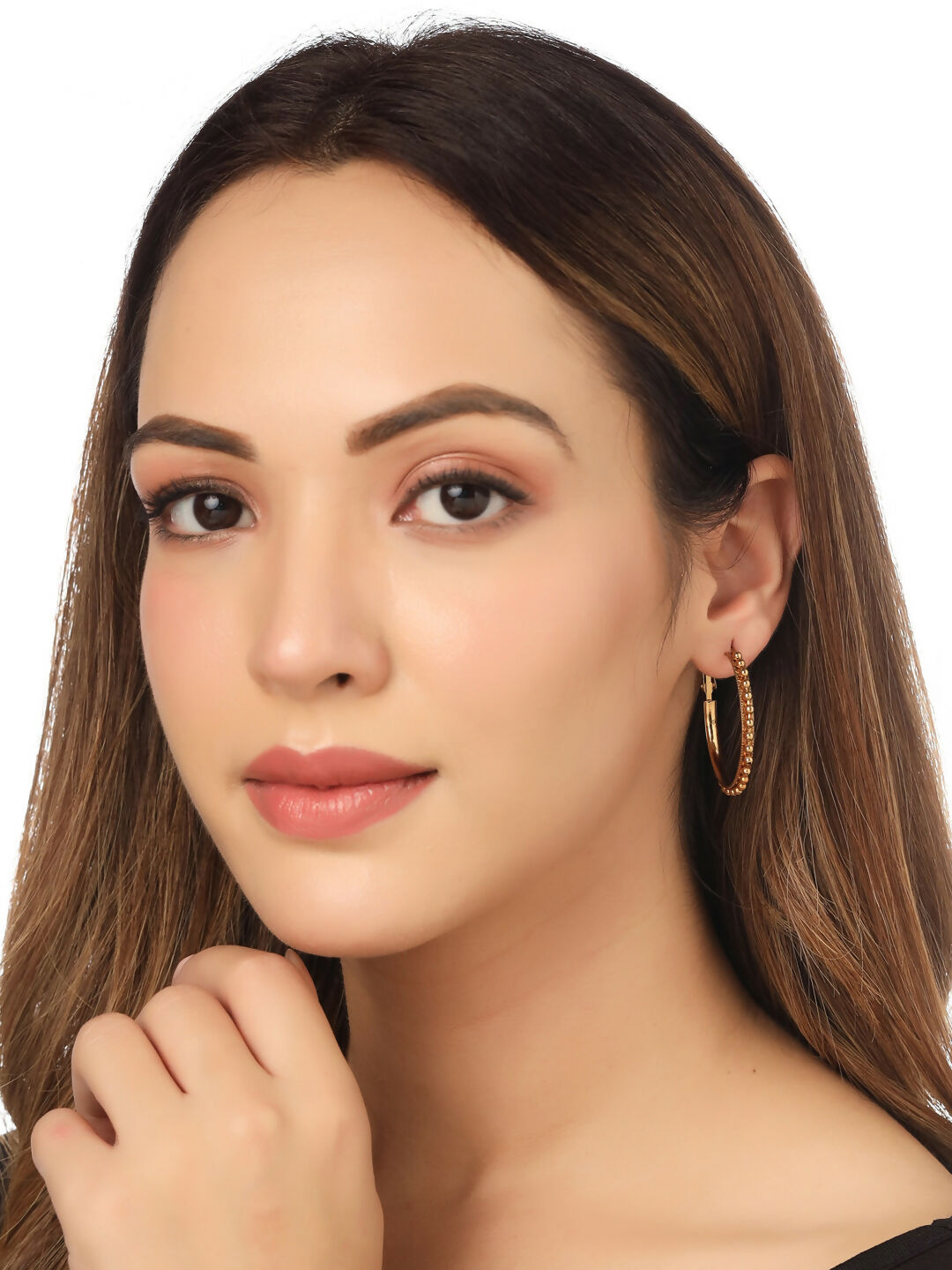 NVR Women's Set of 2 Gold & Silver Beaded Circular Hoop Earrings | Swadesiicart