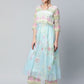 Ahalyaa Women Sea Green Organza Romantic Florals Kurta Palazzo Set | Swadesiicart