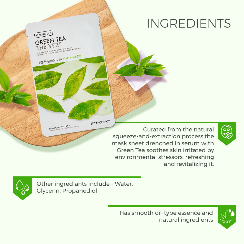 The Face Shop Real Nature Green Tea Face Mask - Korean Skincare - Swadesiicart