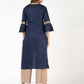 Aniyah Cotton Criss Cross Bell Sleeves Navy Blue Straight Kurta (AN-145K) - Swadesiicart