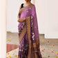 Joban Fashion Plum Purple Crepe Chiffon Pure Handloom Banarasi Silk Saree | Swadesiicart