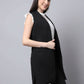 Even Apparels Black Polywool Open Front Women's Long Coat PW668 | Swadesiicart