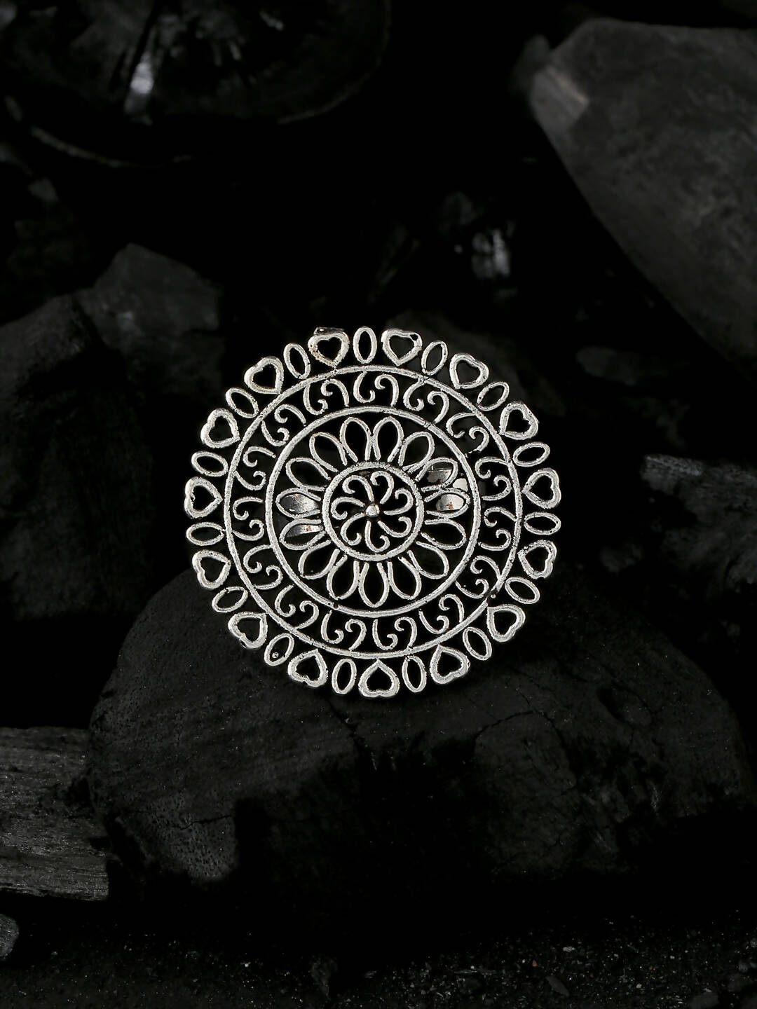 NVR Women Oxidised Silver-Plated Adjustable Finger Ring | Swadesiicart