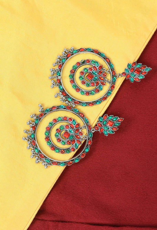 Mominos Fashion Johar Kamal Women's Red & Green Kundan Circles Earrings - Swadesiicart