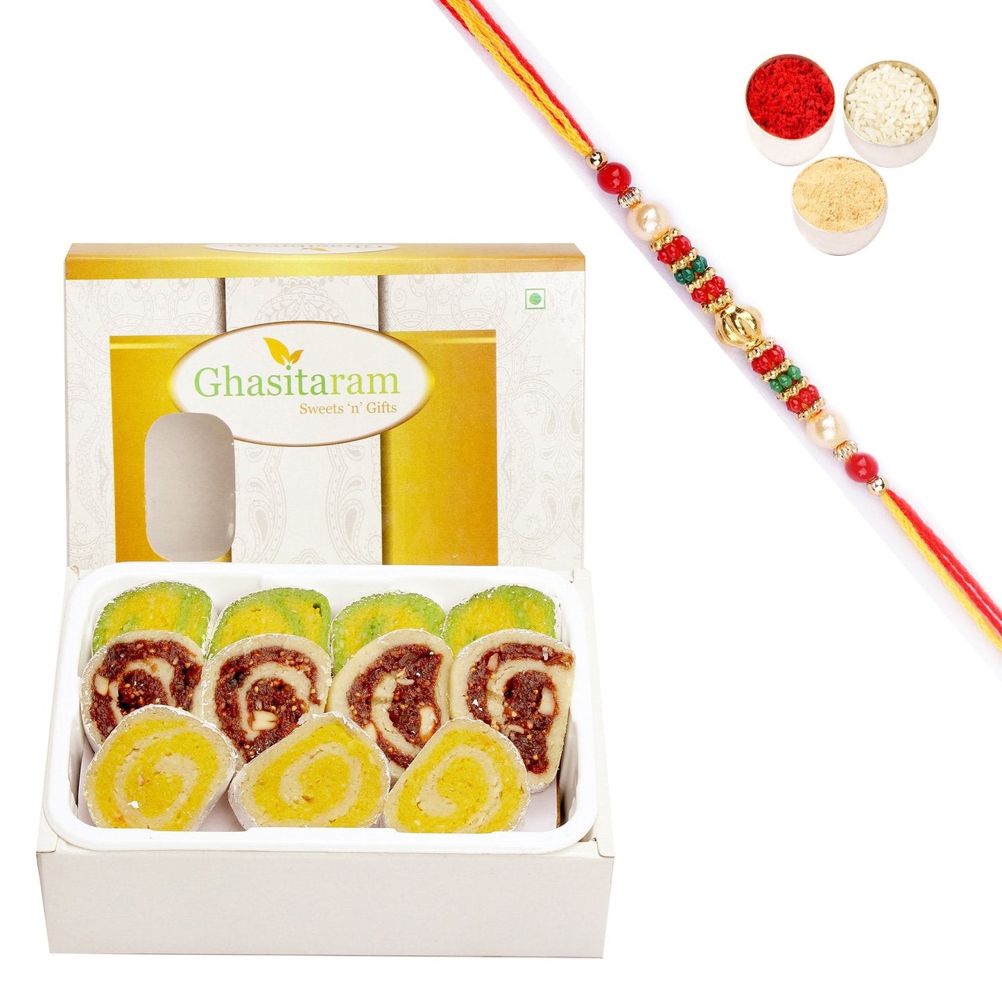 Ghasitaram Assorted Moons Box With Pearl Beads Rakhi | Swadesiicart