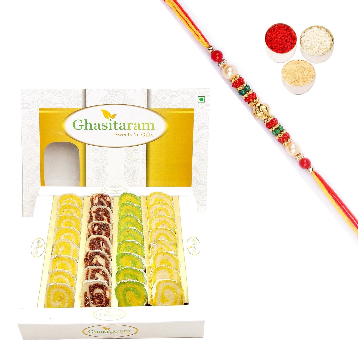 Ghasitaram Assorted Moons Box With Pearl Beads Rakhi | Swadesiicart