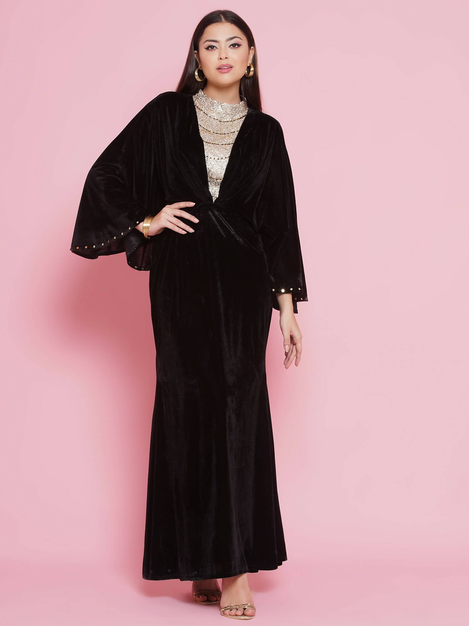 Women Republic Black Velvet Embellished Gown | Swadesiicart