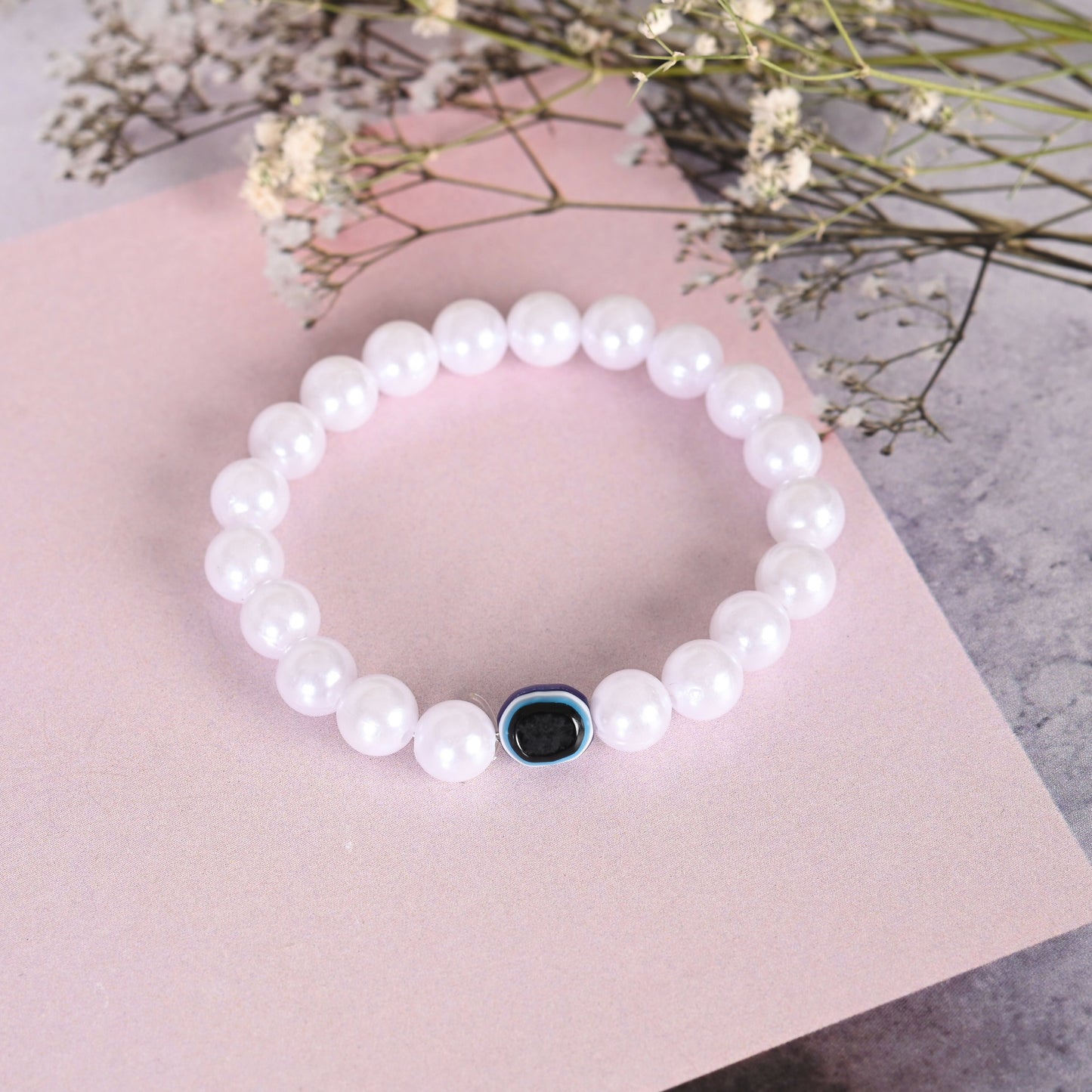 NVR Men & Women White Evil Eye Crystal Elasticated Bracelet - NR Retail-NVR