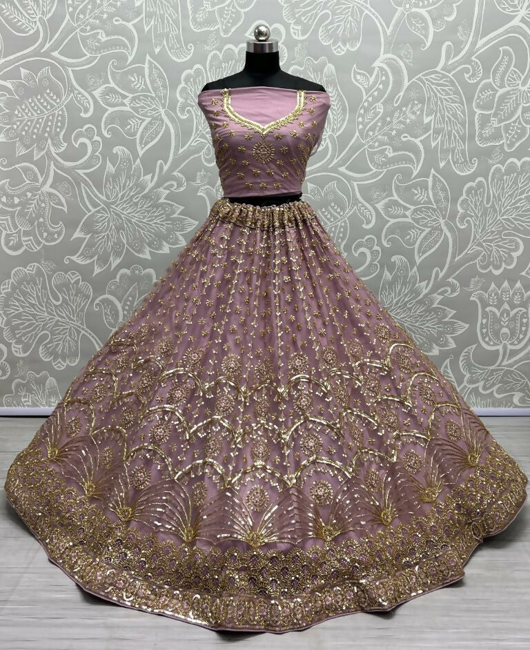 Jyoti Fashion Women's Pyazi Bridal Net Fancy Sequins with Multi Thread Embroidered & Handwork Wedding Lehenga Choli | Swadesiicart