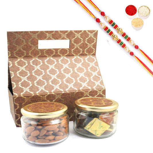 Ghasitaram Assorted Bites and Almonds With 2 Pearl Beads Rakhis | Swadesiicart
