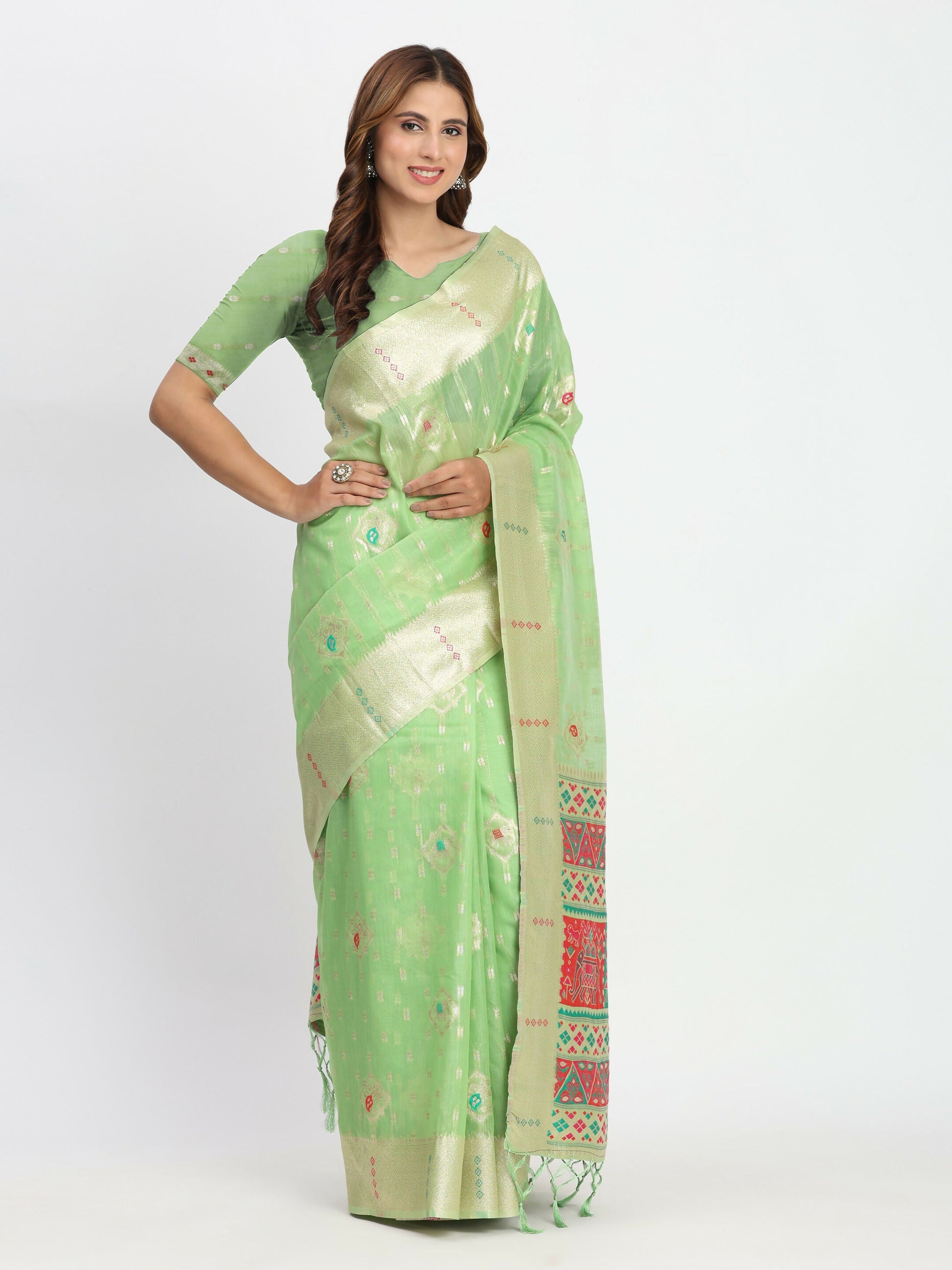 Shree Shyam Fashion Linen Cotton Light Green Saree