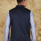 Bluesaanchi Men's Jacquard Prussian Blue Waistcoat | Swadesiicart