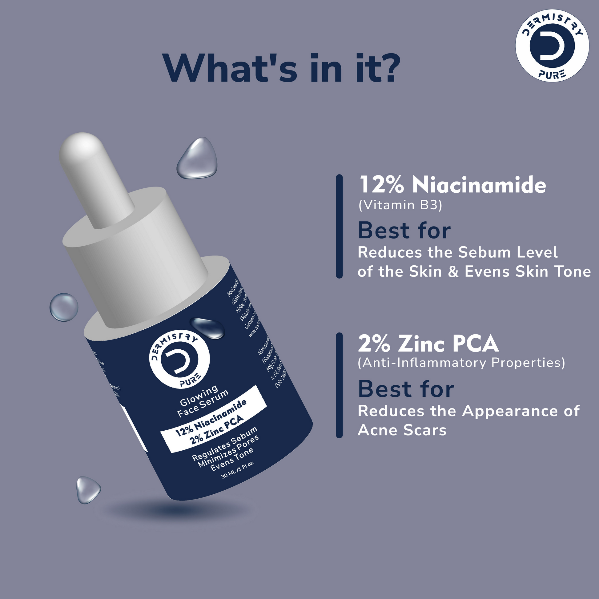 Dermistry 12% Niacinamide 2% Zinc Face Serum For Oil Blemish Control Minimize Pores & Even Skin Tone - Swadesiicart