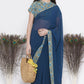 Little Bansi Floral Print Ready To Wear Saree And Floral Blouse - Blue | Swadesiicart