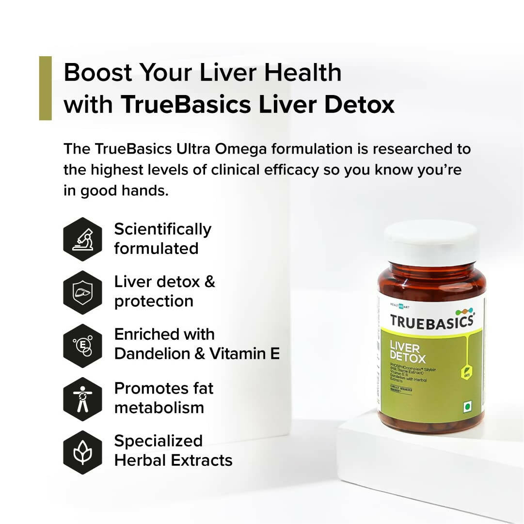 TrueBasics Liver Detox Tablets with Milk Thistle Extract, Dandelion, & Vitamin E | Swadesiicart