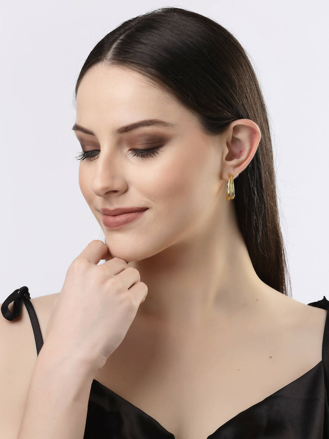 NVR Women Gold-Polished Alloy Circular-Shaped Half Hoop Earrings - NR Retail-NVR