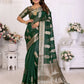 Aastha Fashion Green Soft Organza Silk Weaving Saree