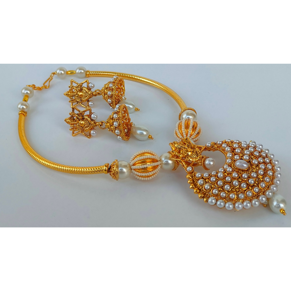 White Kemp Ganesh Temple Neckalce Set - Swadesiicart