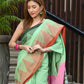 Beatitude Green Cotton Temple Border Handloom Saree