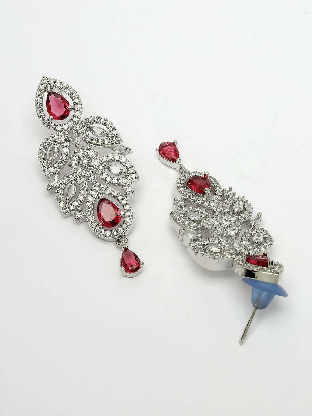 NVR Women's silver plated Maroon CZ stone handcrafted jewellery set - Swadesiicart