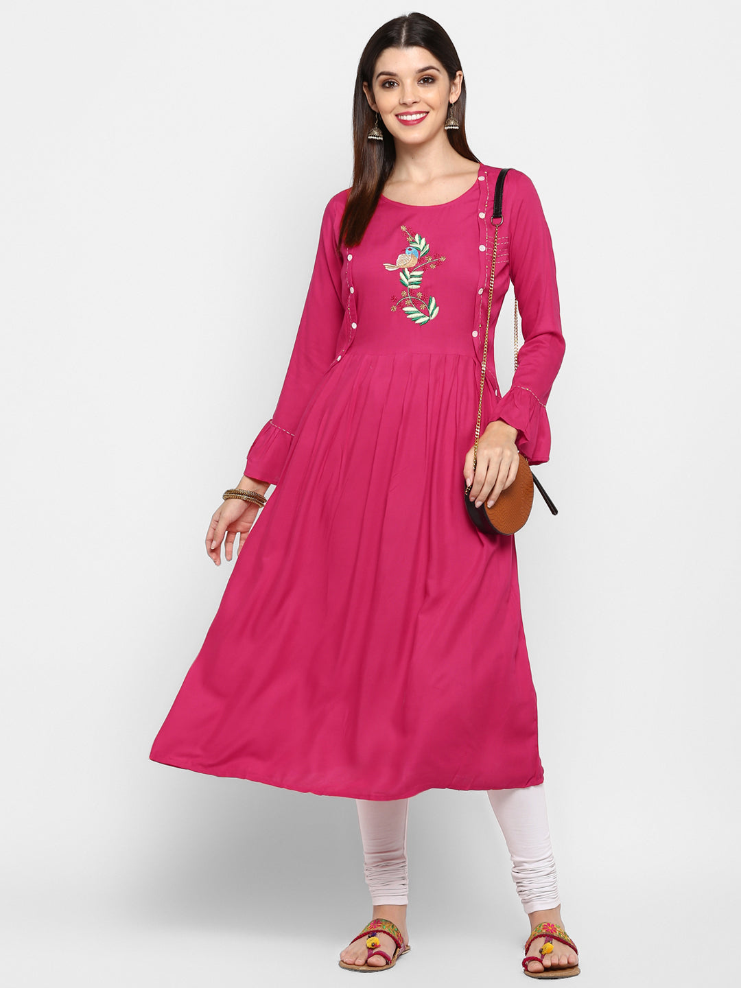 NOZ2TOZ Women's Pink Rayon Anarkali Kurta (1 Pc Set) - Noz2Toz