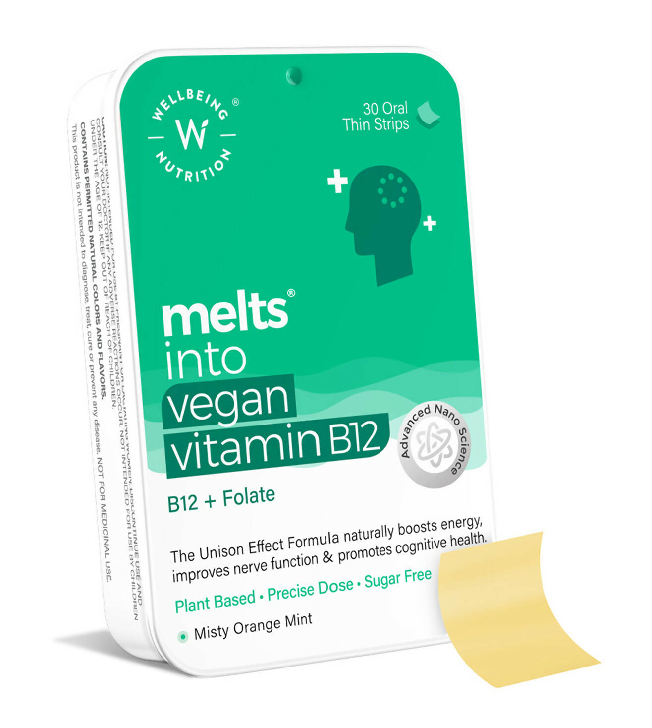 Wellbeing Nutrition Melts Vegan Vitamin B12 Thin Strips-Misty Orange Mint Flavor - Nutritionalab Private Limited