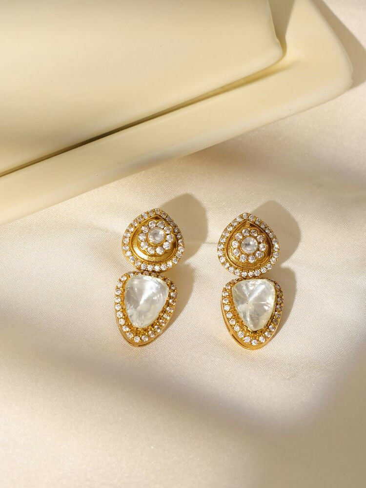 Gold Toned Kundan Earrings - Ruby Raang | Swadesiicart