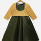 Ahalyaa Green Poly Silk Solid Kids Kurta With Printed Jacket For Girls | Swadesiicart
