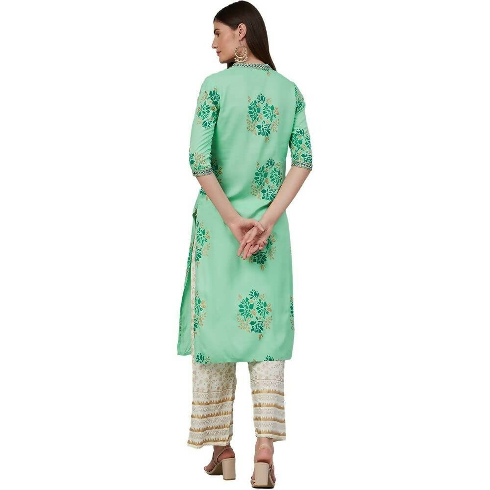 Anubhutee Women's Green Ethnic Printed Kurta with Palazzos | Swadesiicart