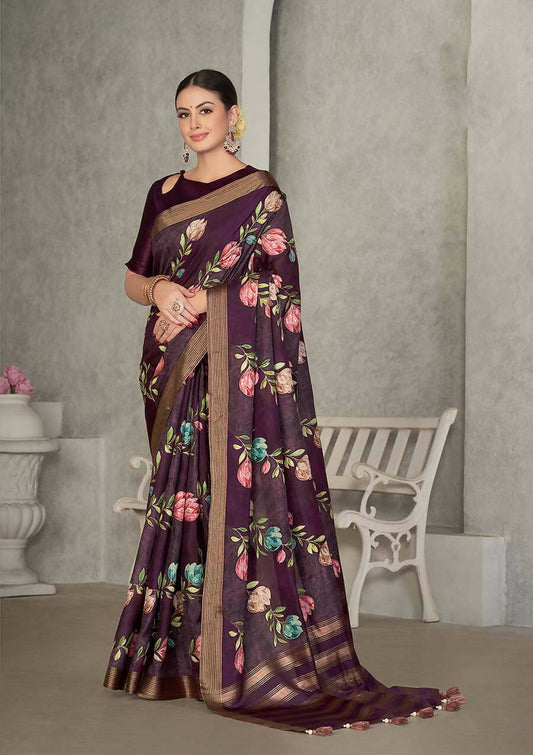 Purple Rangkat Tussar Silk Woven Design Saree with Unstitched Blouse - Mohmanthan Eshani | Swadesiicart