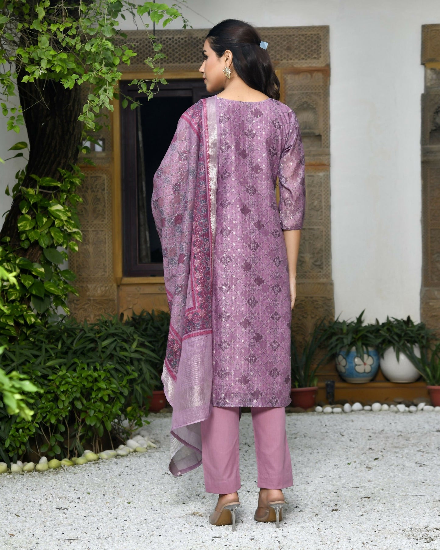 Vaasva Women's Chanderi Printed Suit Set With Pant And Printed Dupatta | Swadesiicart