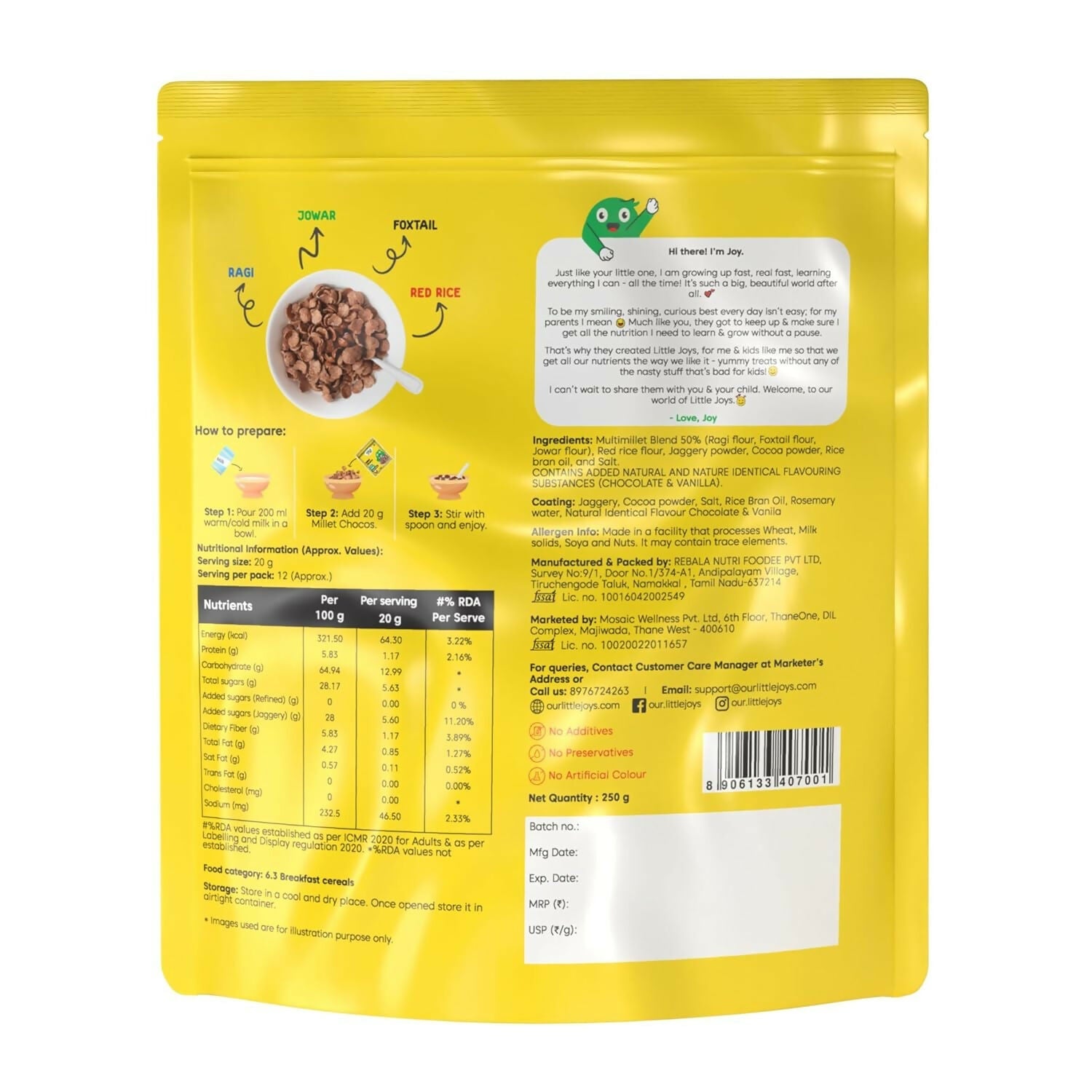 Little Joys Millet Choco Crunch Breakfast Cereal for Kids Made with Ragi, Jowar, Foxtail & Red Rice - Swadesiicart