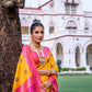 Vishnu Weaves Women's Yellow Patola Banarasi Silk Meenakari Zari Woven Saree with Blouse - Swadesiicart