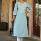 Juniper Women's Blue Cotton Flex Embroidered Straight Kurta | Swadesiicart