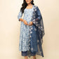 FIORRA Women's Light Blue Cotton Flared Kurta Pant with Dupatta - Swadesiicart