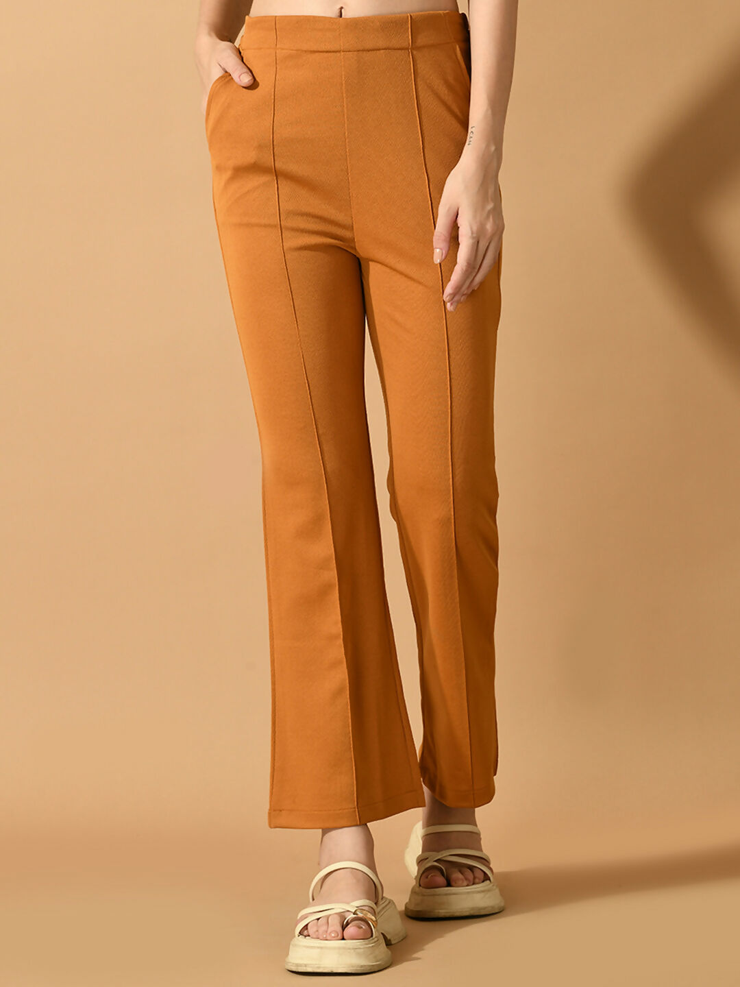 Myshka Women's Mustard Solid Top With Trousers - Swadesiicart