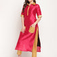 Ahalyaa Women's Dark Pink Poly Silk Kurta Trouser Set | Swadesiicart