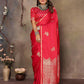 Joban Fashion Red Floral Motifs Banarasi Silk Sarees | Swadesiicart