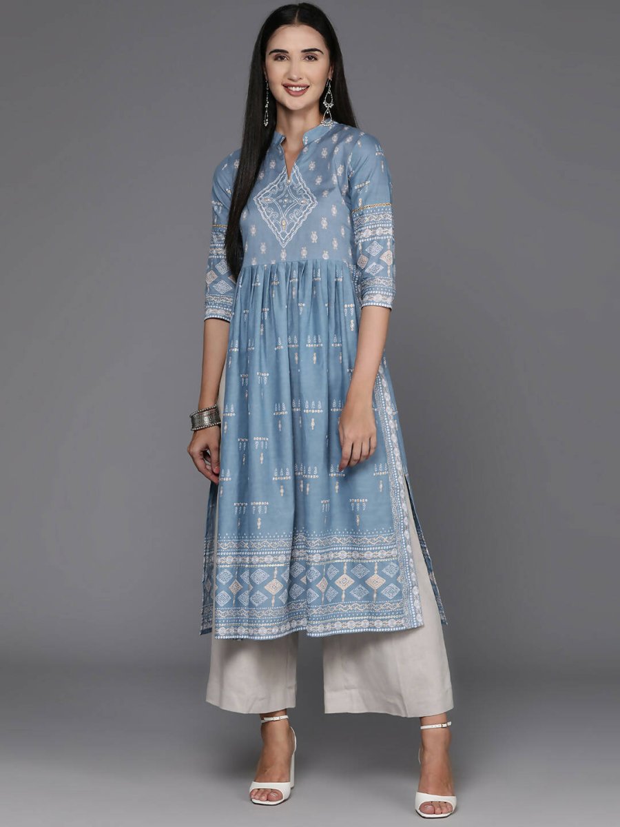 Ahalyaa Women's Traditional wear Kurta - Powder Blue | Swadesiicart